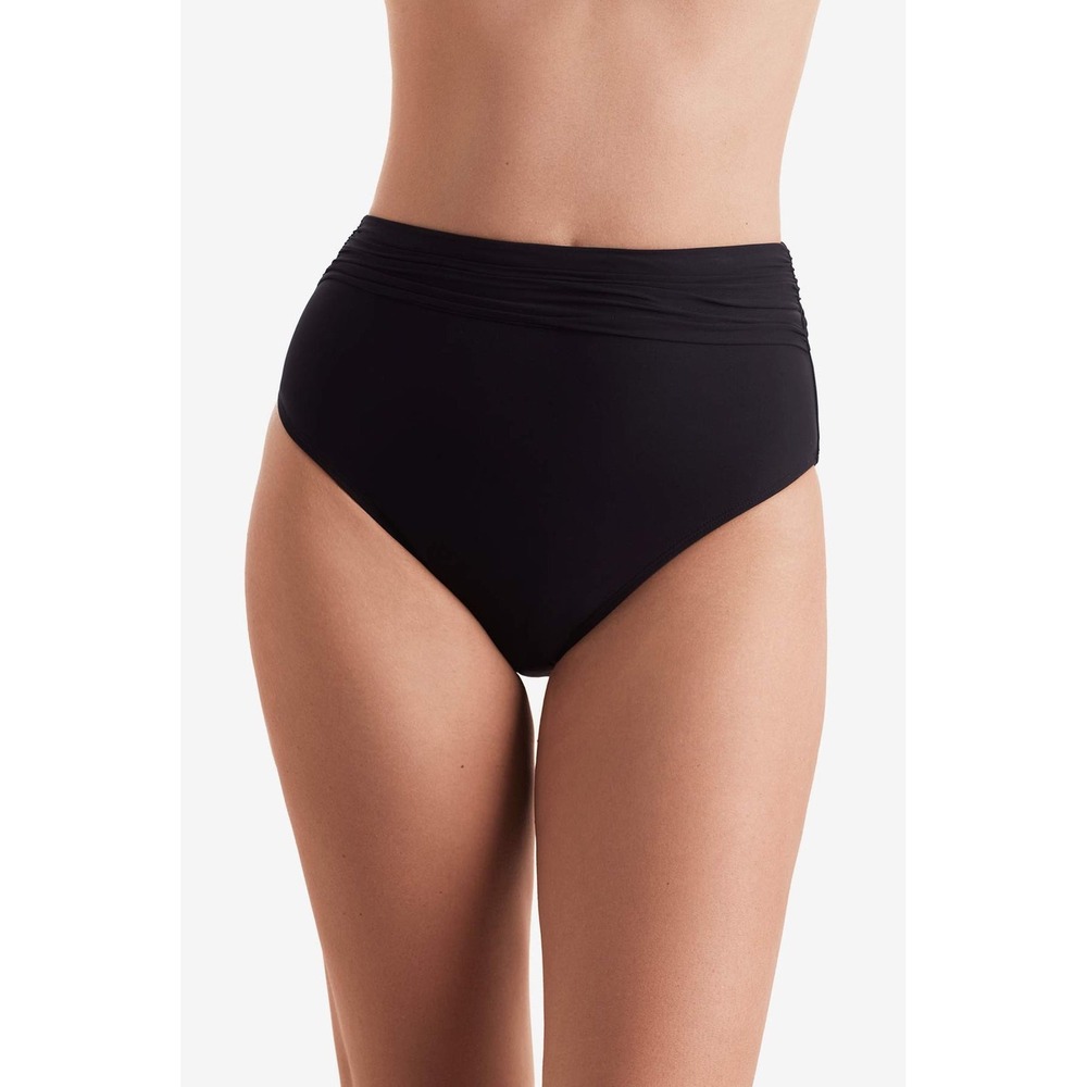 NWT Mimi Flamingo Bikini Bottoms Women Black Ruched High Waist Swim 10 $69